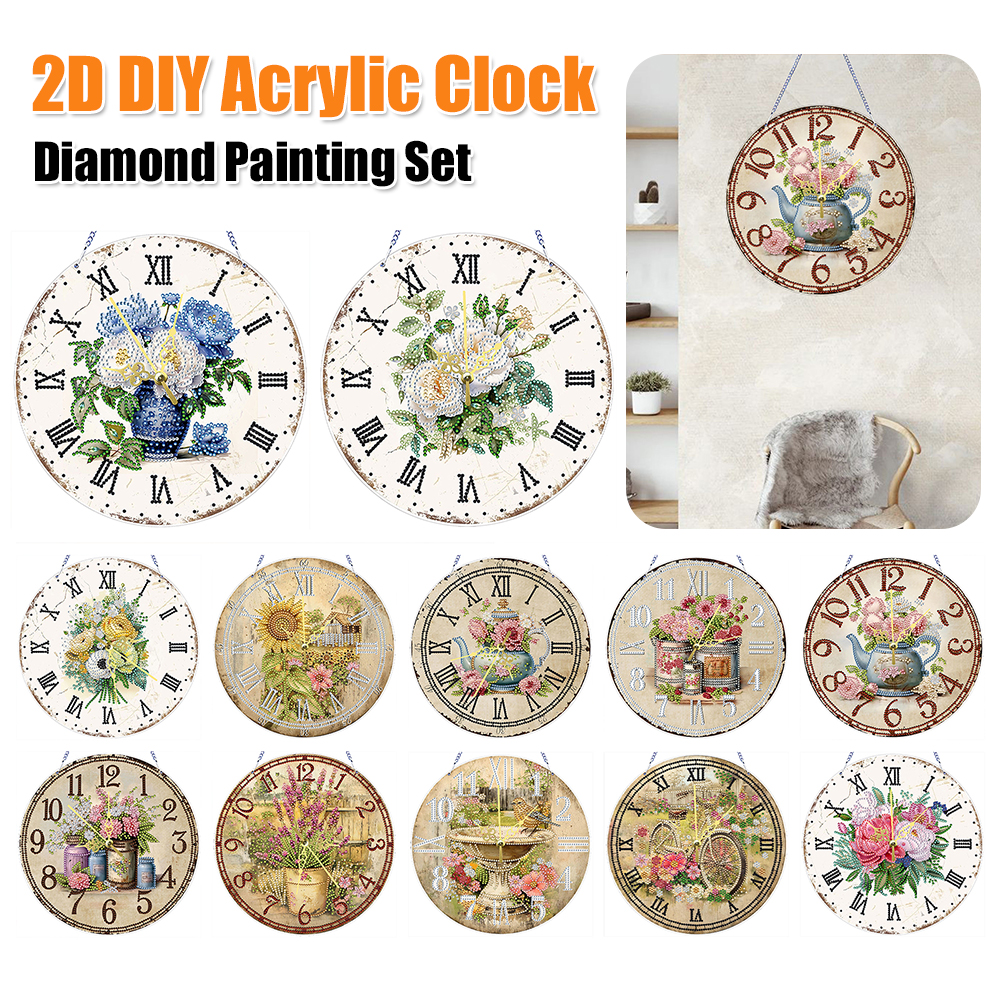 Resin Art Clock - 2D Flat DIY Acrylic Flower Wall