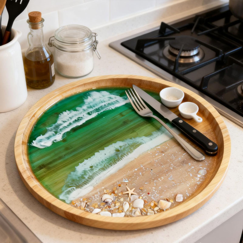 Wooden Serving Tray with Ocean - Resin Art Wooden Tray 리뷰 및 가격